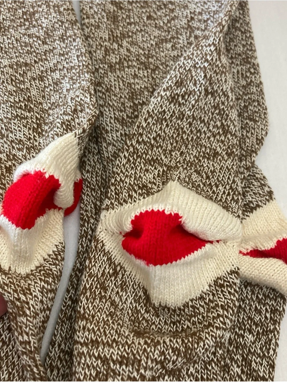Rockford Red Heel Socks Cream and Marled Brown Crew Socks with red heel NWT